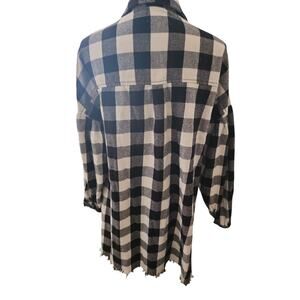Risen Los Angeles Buffalo Plaid Button Down Tunic Shirt Dress Distressed Hem S